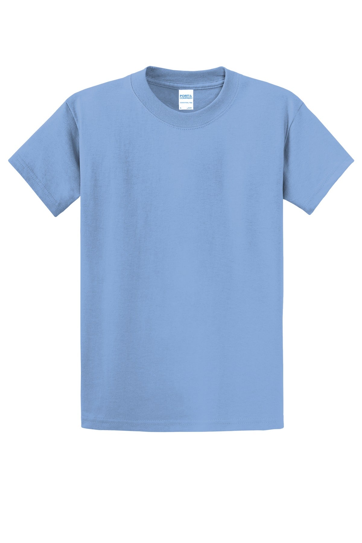 Front View of Light Blue Port & Co Essential Tee. PC61 plain
