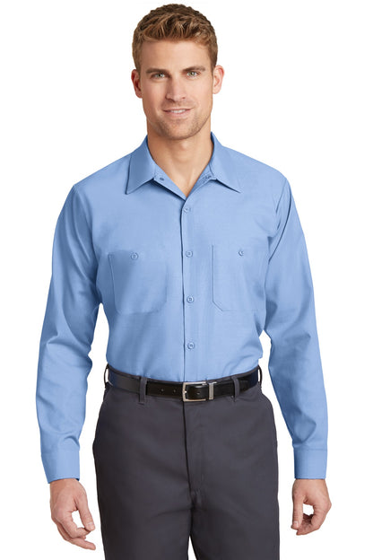 Front View of Light Blue Red Kap Long Sleeve Industrial Work Shirt. SP14 plain
