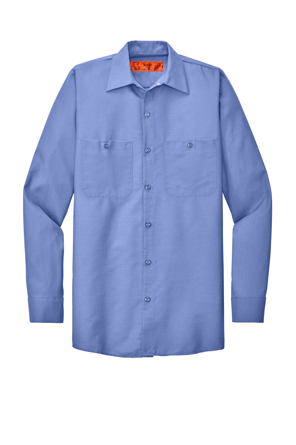 Front View of Light Blue Red Kap Long Sleeve Industrial Work Shirt. SP14 plain