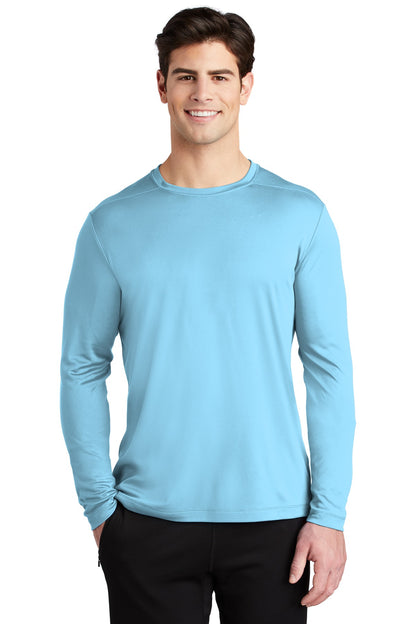 Front View of Light Blue Sport-Tek Posi-UV Pro Long Sleeve Tee. ST420LS plain