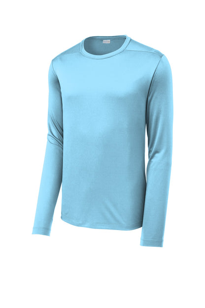 Front View of Light Blue Sport-Tek Posi-UV Pro Long Sleeve Tee. ST420LS plain