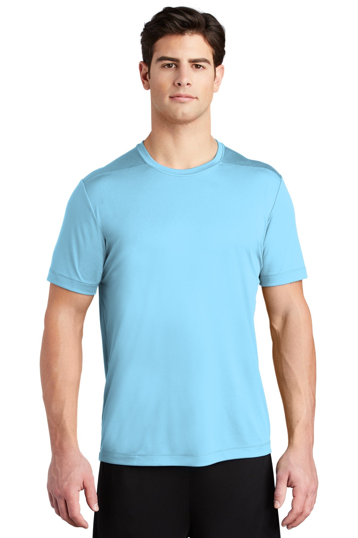 Front View of Light Blue Sport-Tek Posi-UV Pro Tee. ST420 plain