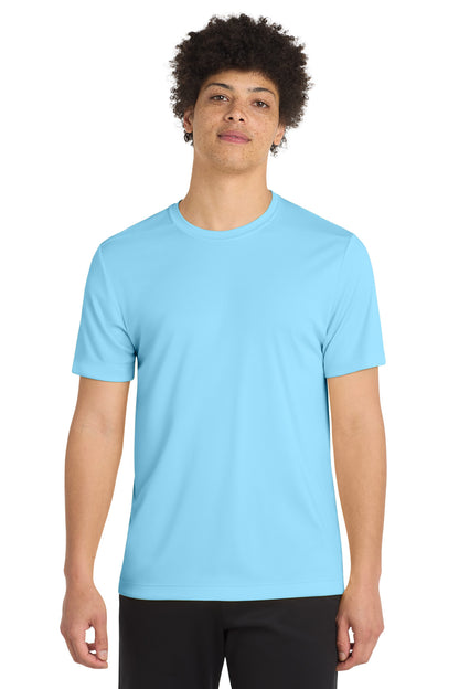 Front View of Light Blue Sport-Tek Posi-UV Pro Tee. ST420 plain