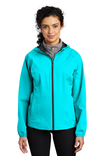 Front View of Light Cyan Blu Port Authority Women's Essential Rain Jacket L407 plain