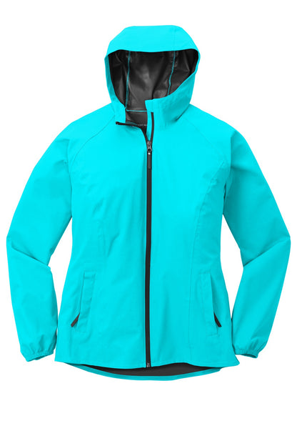 Front View of Light Cyan Blu Port Authority Women's Essential Rain Jacket L407 plain
