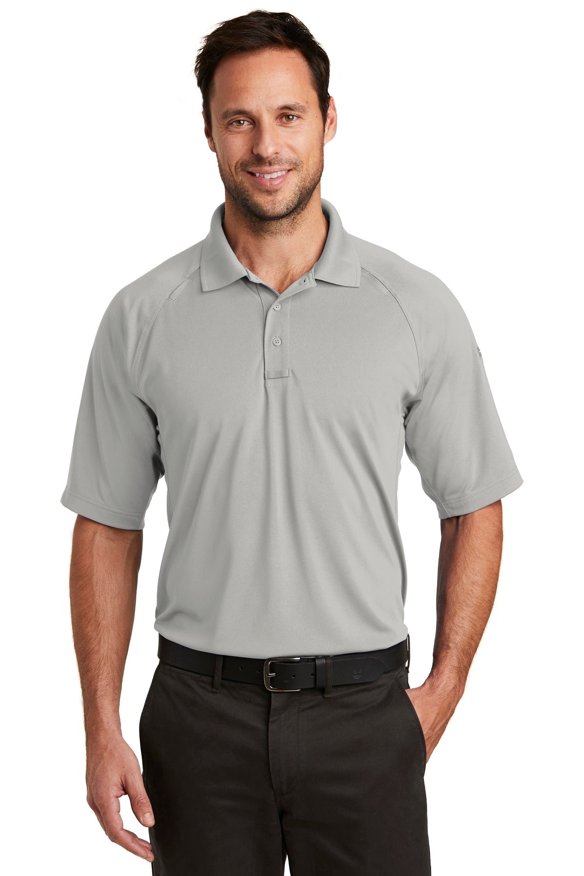 Front View of Light Grey CornerStone Select Lightweight Snag-Proof Tactical Polo. CS420 plain