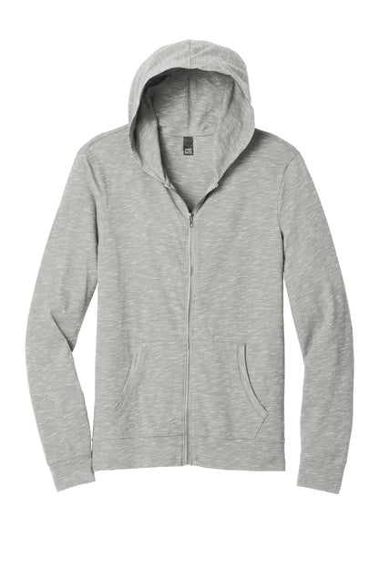 Front View of Light Grey District Medal Full-Zip Hoodie. DT565 plain