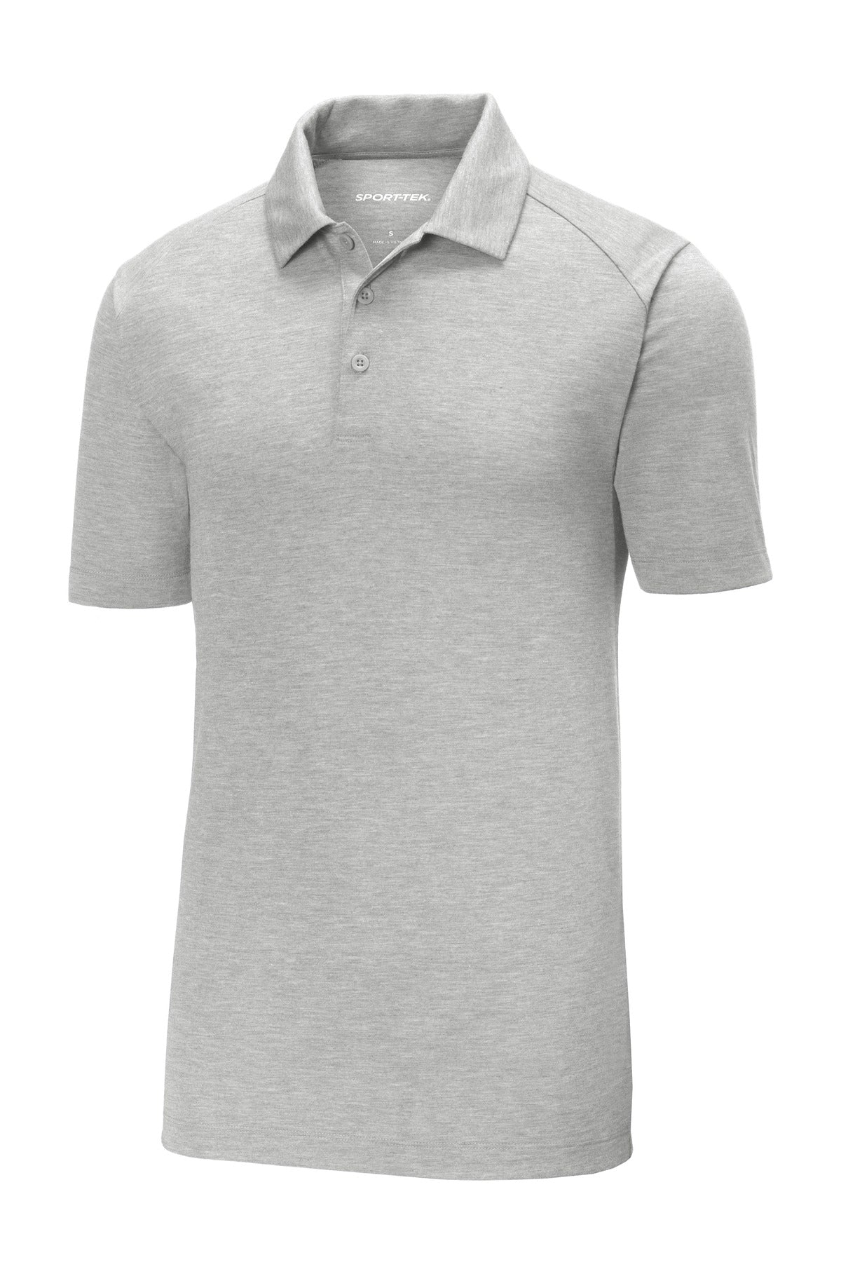 Front View of Light Grey Hth Sport-Tek PosiCharge Tri-Blend Wicking Polo. ST405 plain