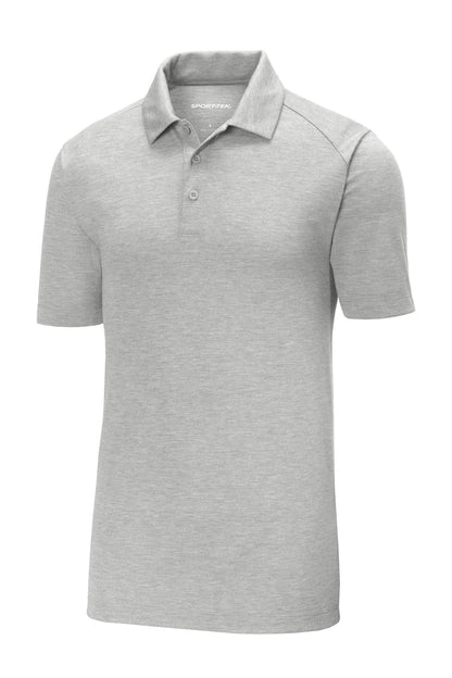 Front View of Light Grey Hth Sport-Tek PosiCharge Tri-Blend Wicking Polo. ST405 plain