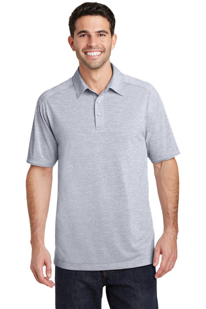 Front View of Light Grey Port Authority Digi Heather Performance Polo. K574 plain