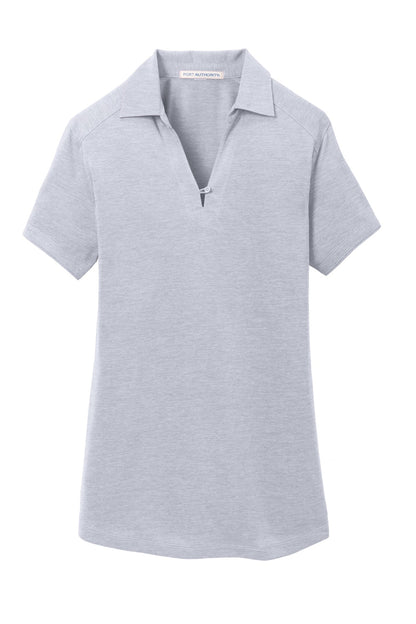 Front View of Light Grey Port Authority Women's Digi Heather Performance Polo. L574 plain