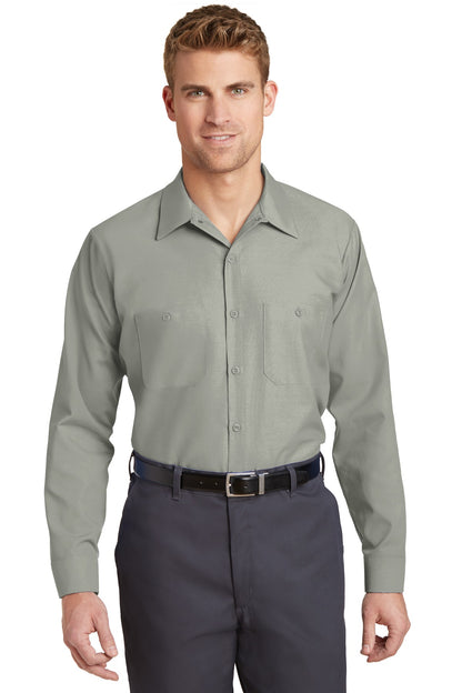 Front View of Light Grey Red Kap Long Sleeve Industrial Work Shirt. SP14 plain