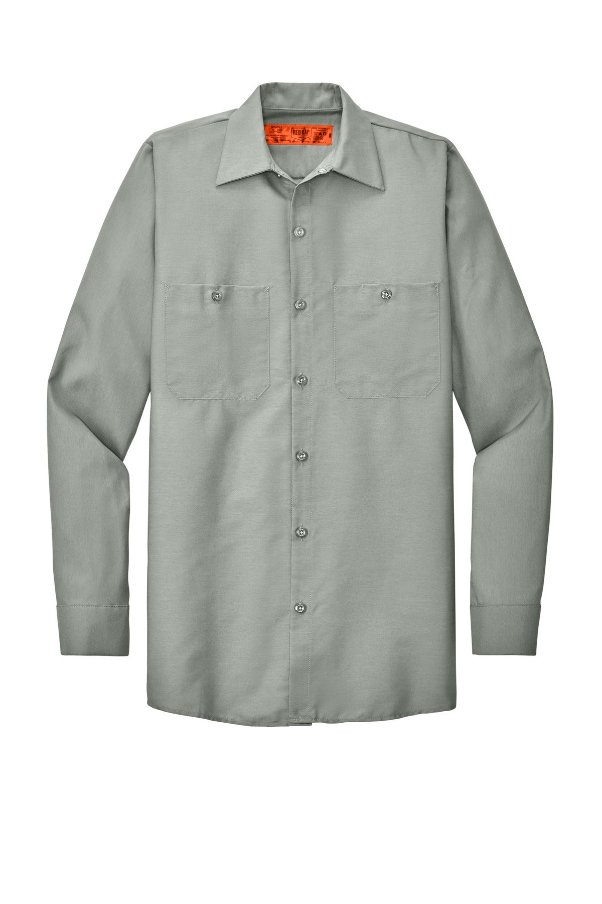 Front View of Light Grey Red Kap Long Sleeve Industrial Work Shirt. SP14 plain