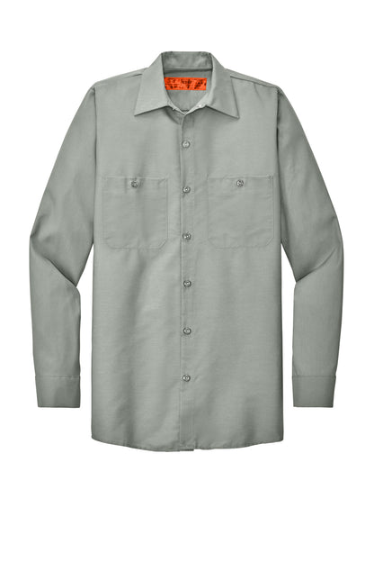 Front View of Light Grey Red Kap Long Sleeve Industrial Work Shirt. SP14 plain
