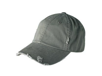 Front View of Light Olive District Distressed Cap. DT600 plain
