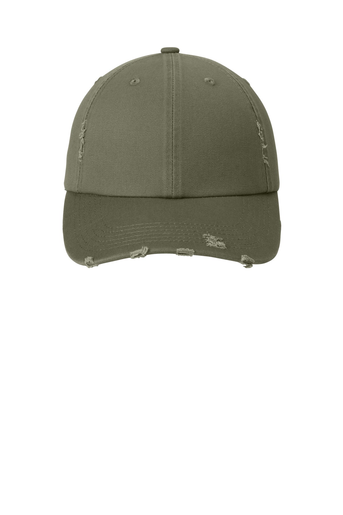 Front View of Light Olive District Distressed Cap. DT600 plain