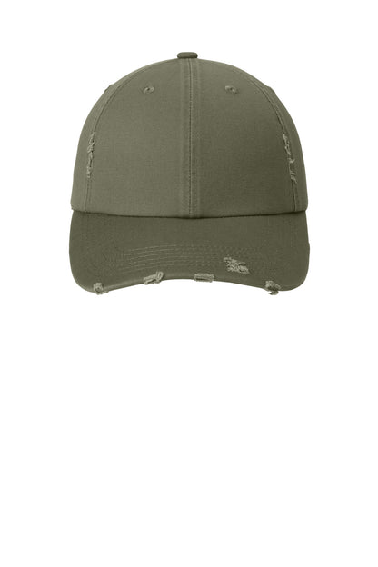 Front View of Light Olive District Distressed Cap. DT600 plain