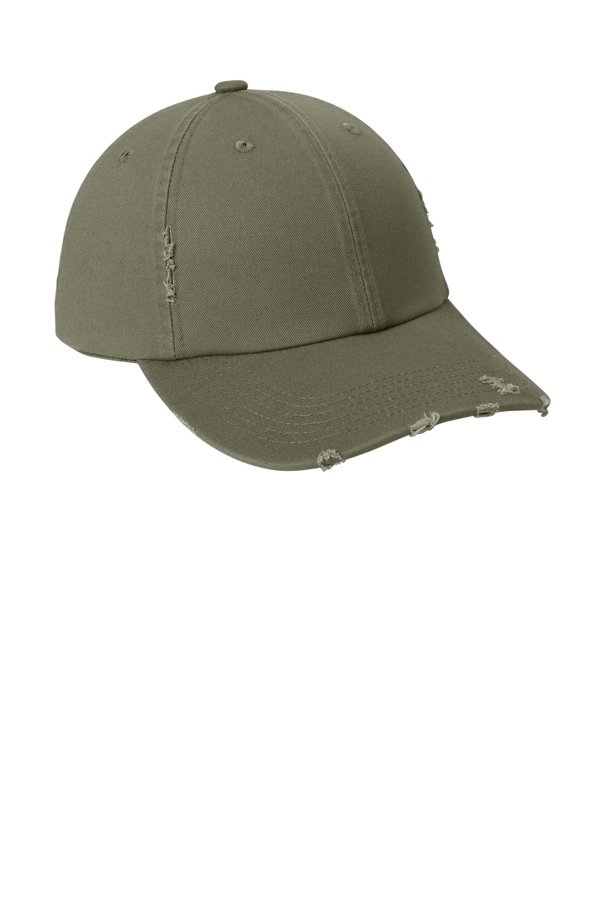 Front View of Light Olive District Distressed Cap. DT600 plain