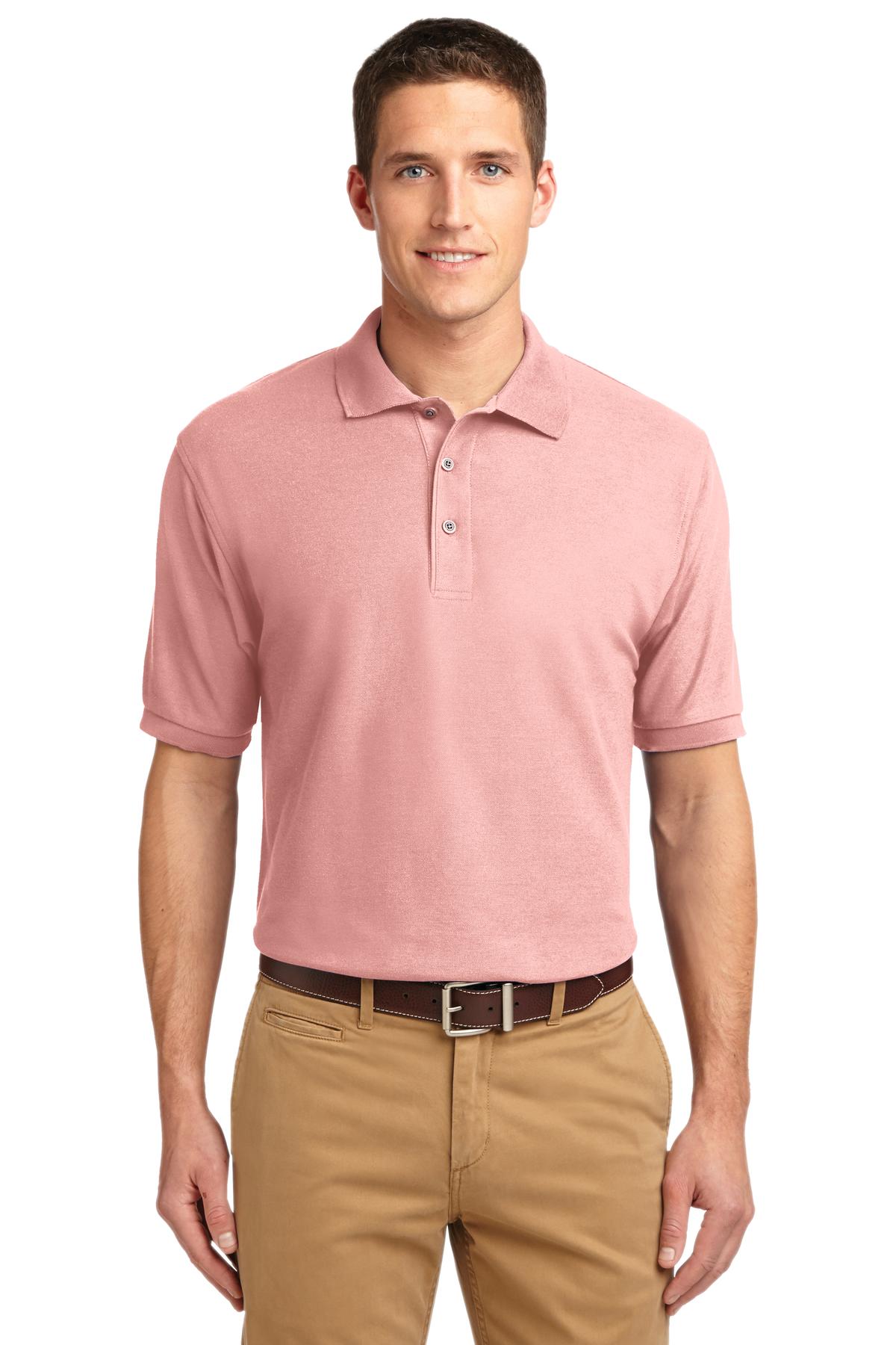 Front View of Light Pink Port Authority Silk Touch Polo K500 plain