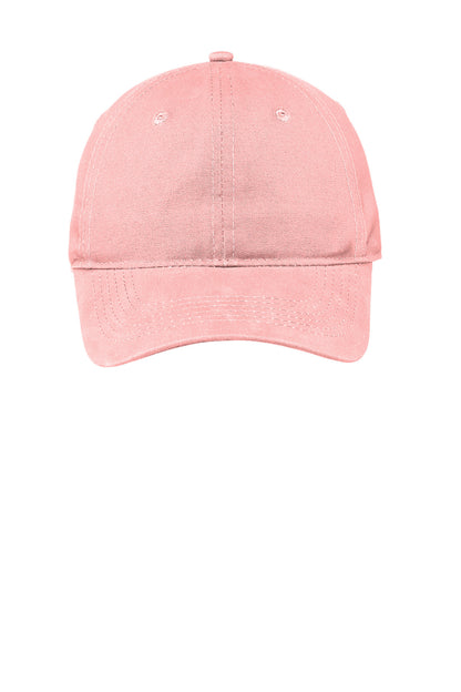 Front View of Light Pink Port Authority Soft Brushed Canvas Cap. CP96 plain