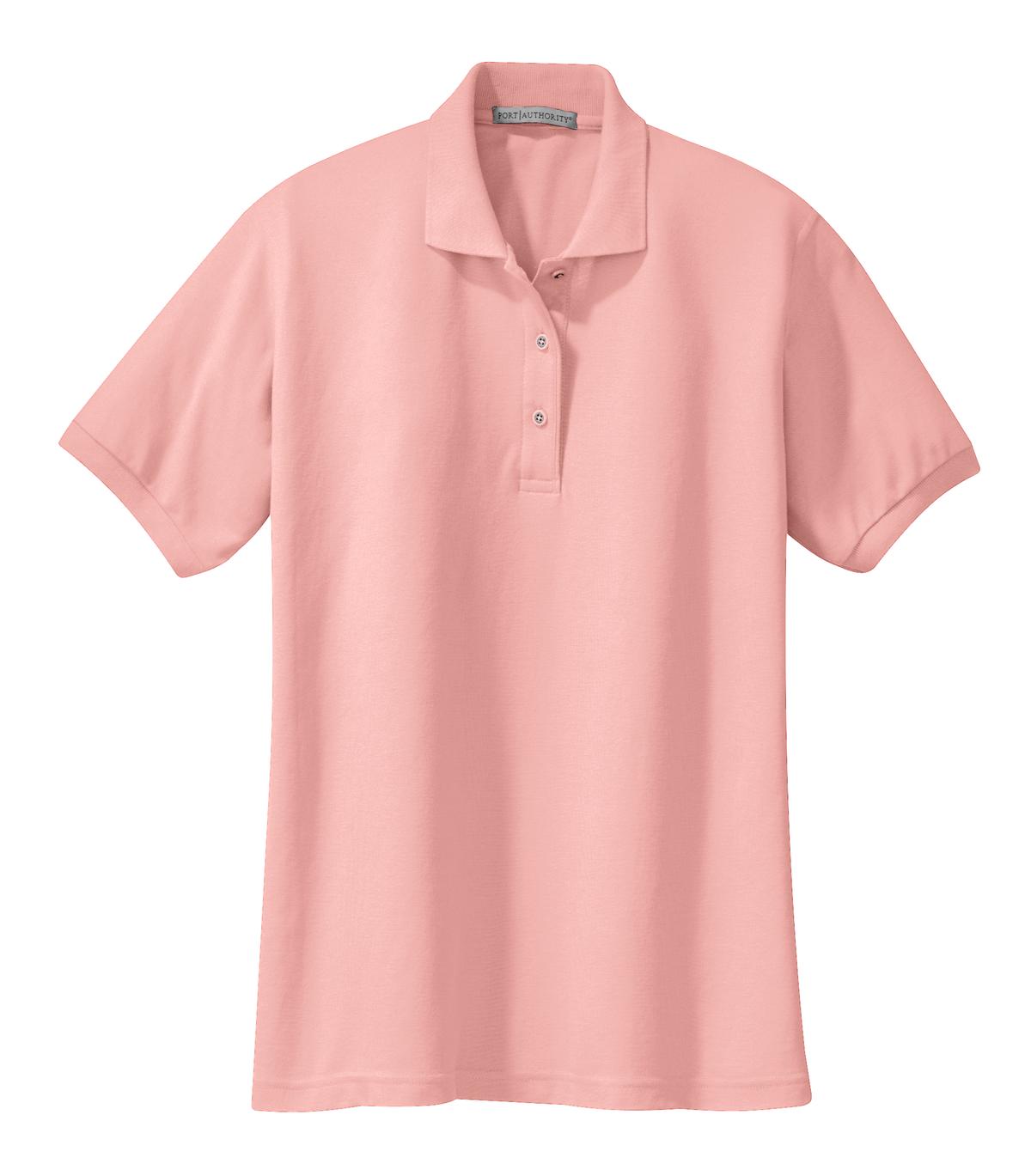Front View of Light Pink Port Authority Women's Silk Touch Polo. L500 plain