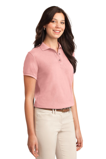 Front View of Light Pink Port Authority Women's Silk Touch Polo. L500 plain