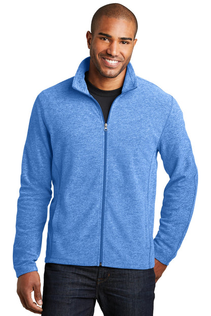 Front View of Light Royal He Port Authority Heather Microfleece Full-Zip Jacket. F235 plain