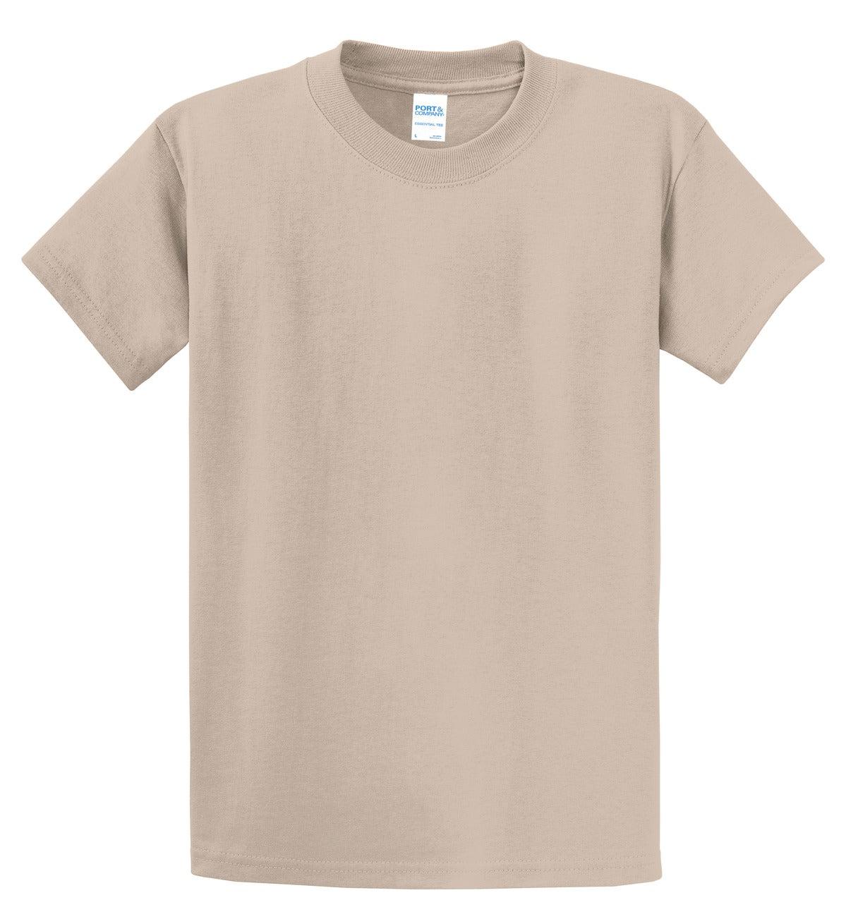 Front View of Light Sand Port & Co Essential Tee. PC61 plain