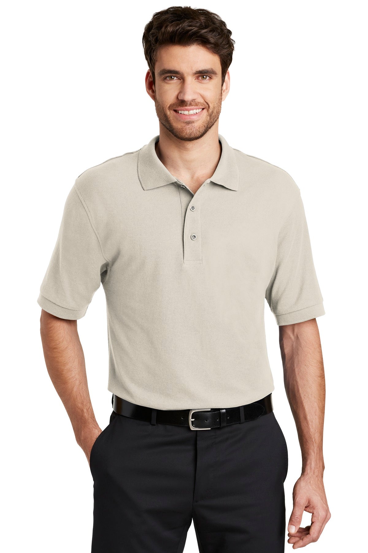 Front View of Light Stone Port Authority Extended Size Silk Touch Polo K500ES plain