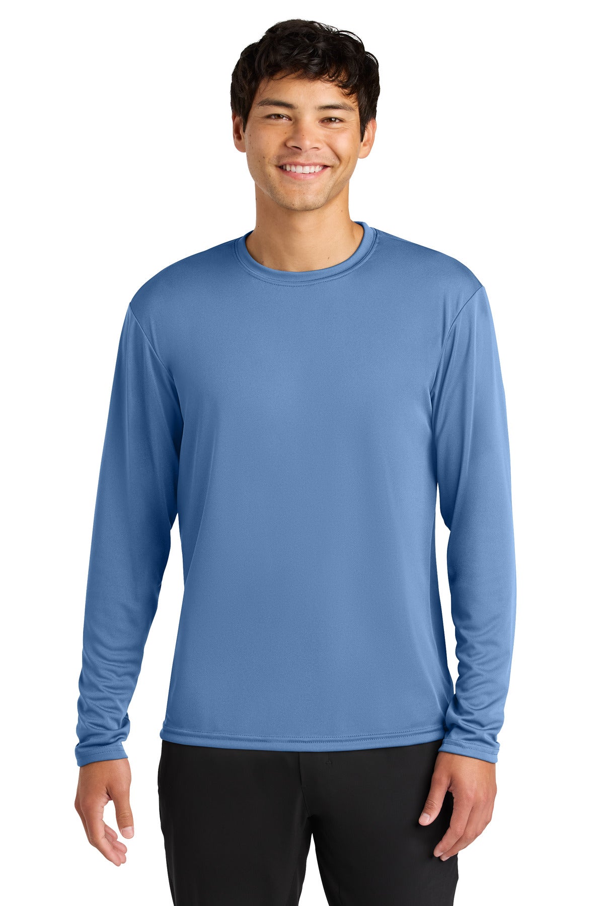 Front View of LightBlue A4 Cooling Performance Long Sleeve Tee A4N3165 plain