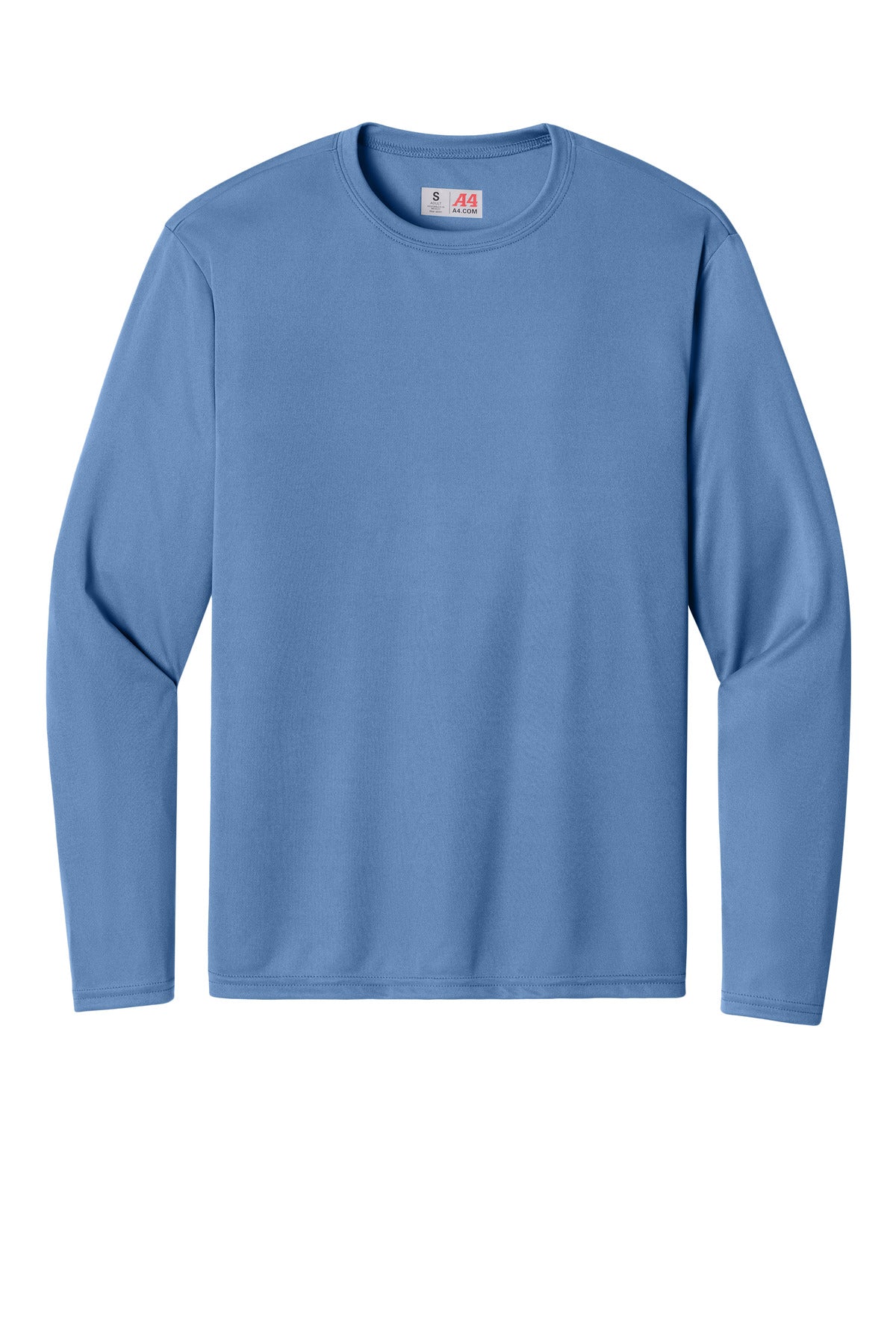 Front View of LightBlue A4 Cooling Performance Long Sleeve Tee A4N3165 plain