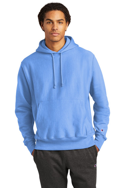 Front View of LightBlue Champion Reverse Weave Hooded Sweatshirt S101 plain
