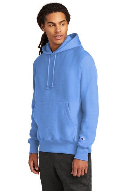 Front View of LightBlue Champion Reverse Weave Hooded Sweatshirt S101 plain