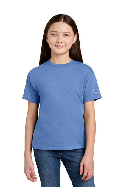 Front View of LightBlue Champion Youth Jersey Short Sleeve Tee CH1081 plain