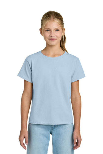 Front View of LightBlue Gildan Youth Light Cotton Tee 3000B plain