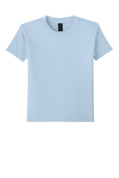 Front View of LightBlue Gildan Youth Softstyle T-Shirt 64000B plain