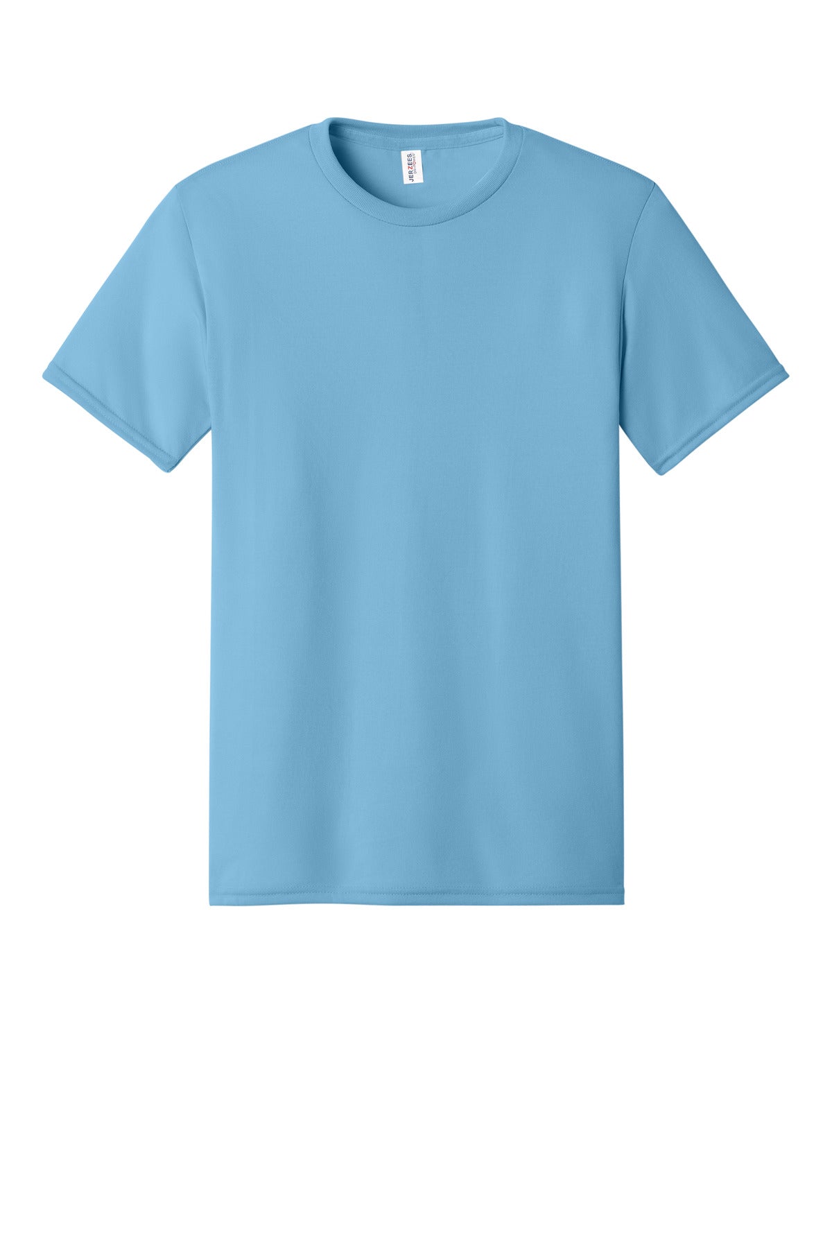 Front View of LightBlue Jerzees Dri-Power 100% Polyester T-Shirt. 21M plain
