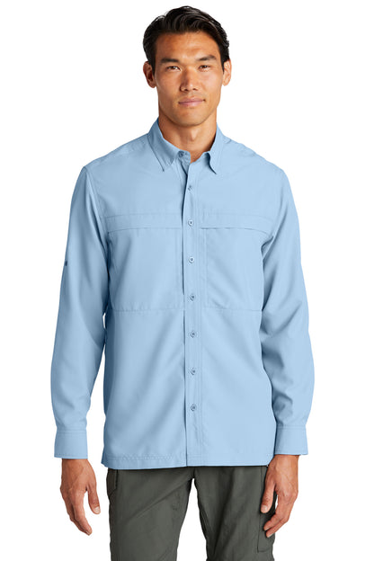 Front View of LightBlue Port Authority Long Sleeve UV Daybreak Shirt W960 plain