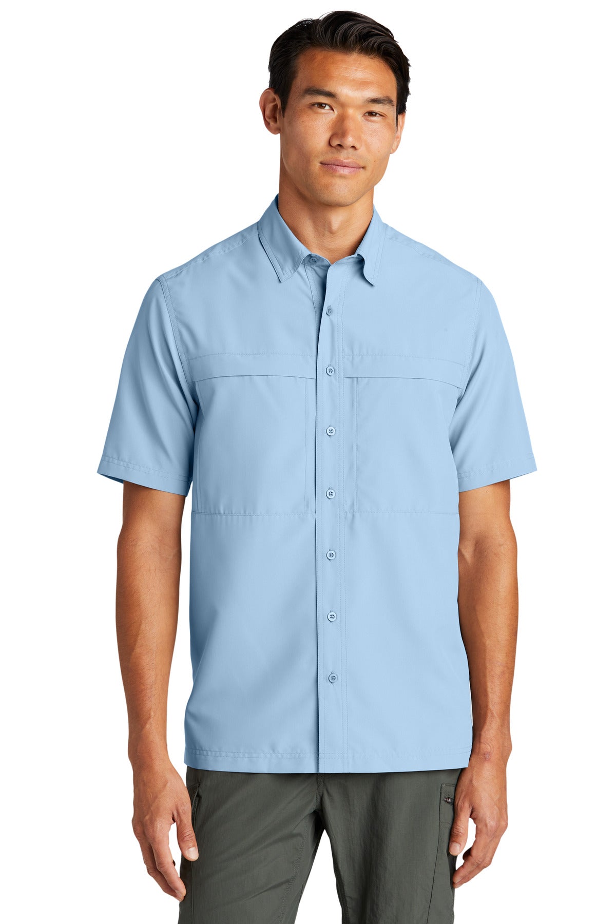 Front View of LightBlue Port Authority Short Sleeve UV Daybreak Shirt W961 plain