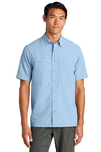 Front View of LightBlue Port Authority Short Sleeve UV Daybreak Shirt W961 plain