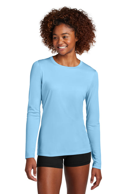 Front View of LightBlue Sport-Tek Women's Posi-UV Pro Long Sleeve LST420LS plain