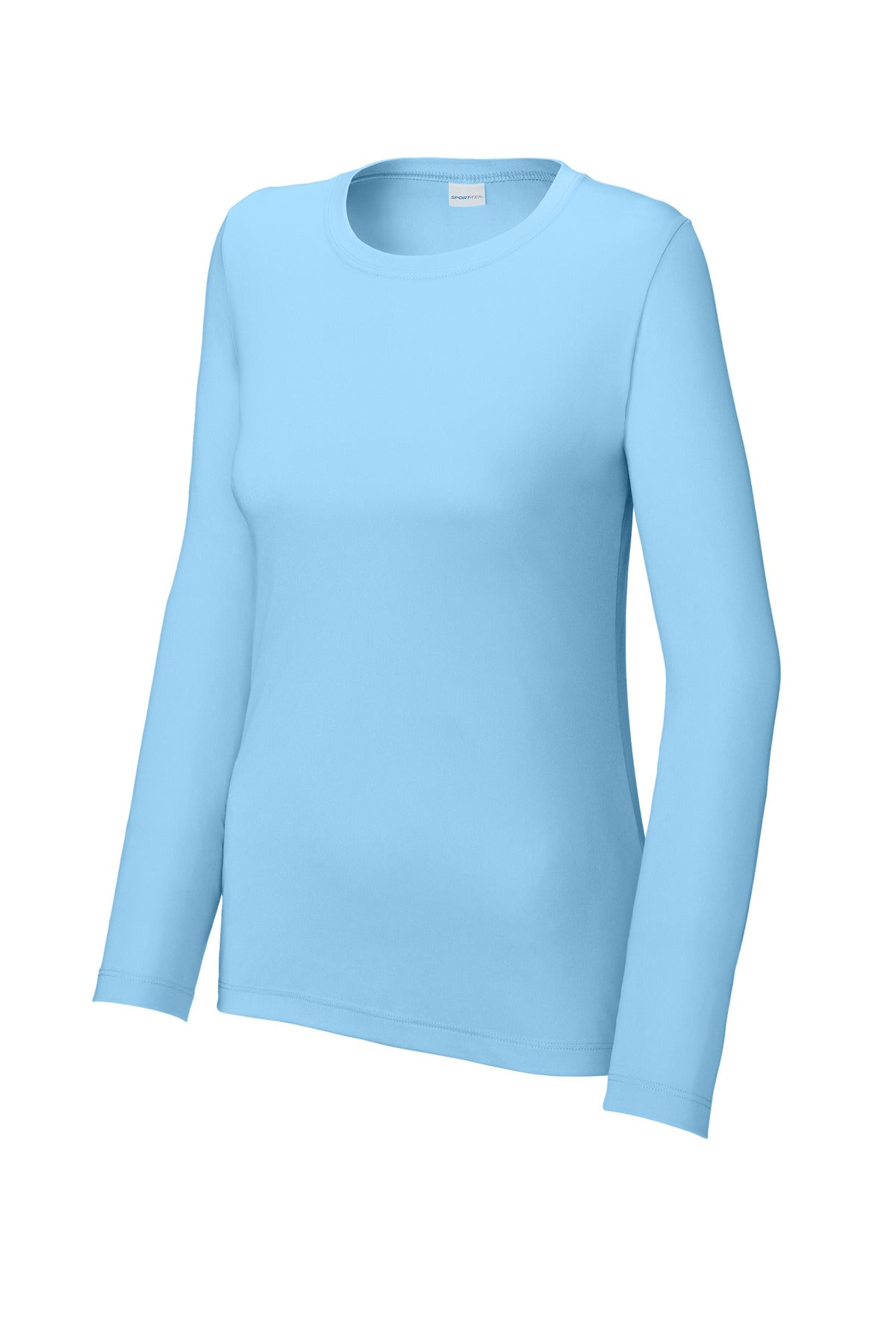 Front View of LightBlue Sport-Tek Women's Posi-UV Pro Long Sleeve LST420LS plain