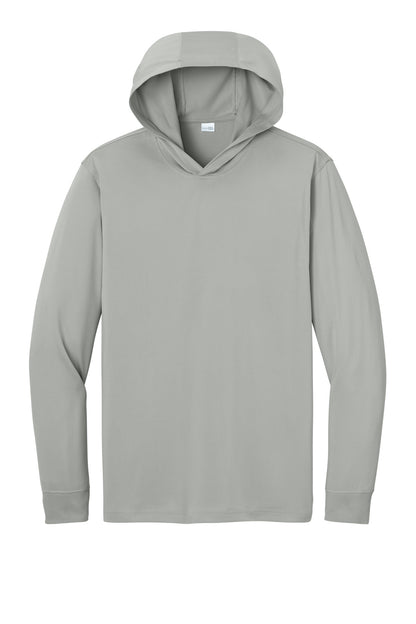 Front View of LightGrey CornerStone Workwear Pro Long Sleeve Hooded Tee CS440LSH plain