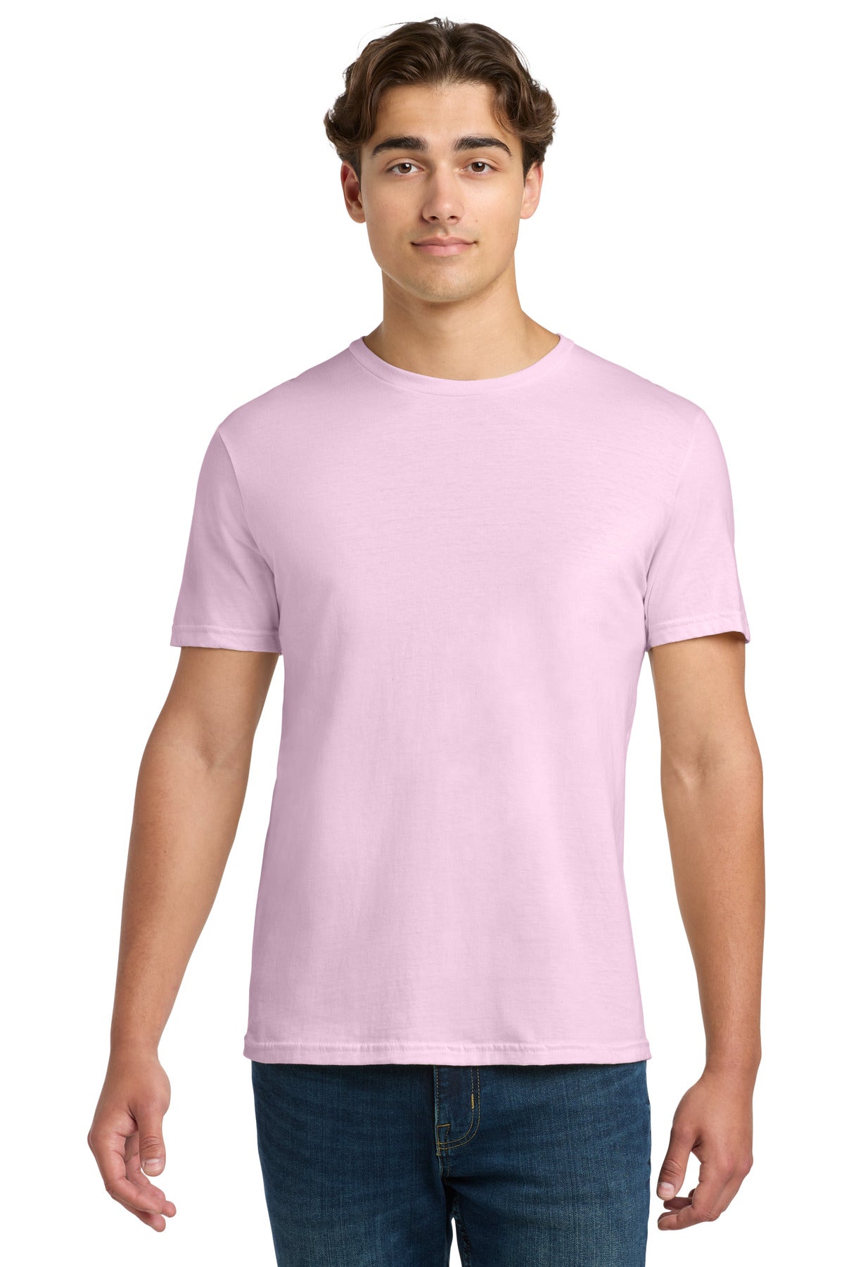 Front View of LightPink Gildan Softstyle T-Shirt. 64000 plain