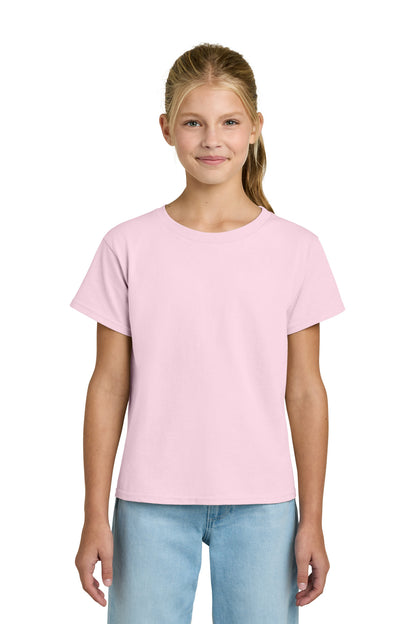 Front View of LightPink Gildan Youth Light Cotton Tee 3000B plain