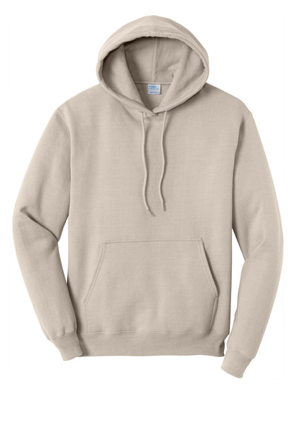 Front View of LightSand Port & Co Core Fleece Pullover Hooded Sweatshirt. PC78H plain