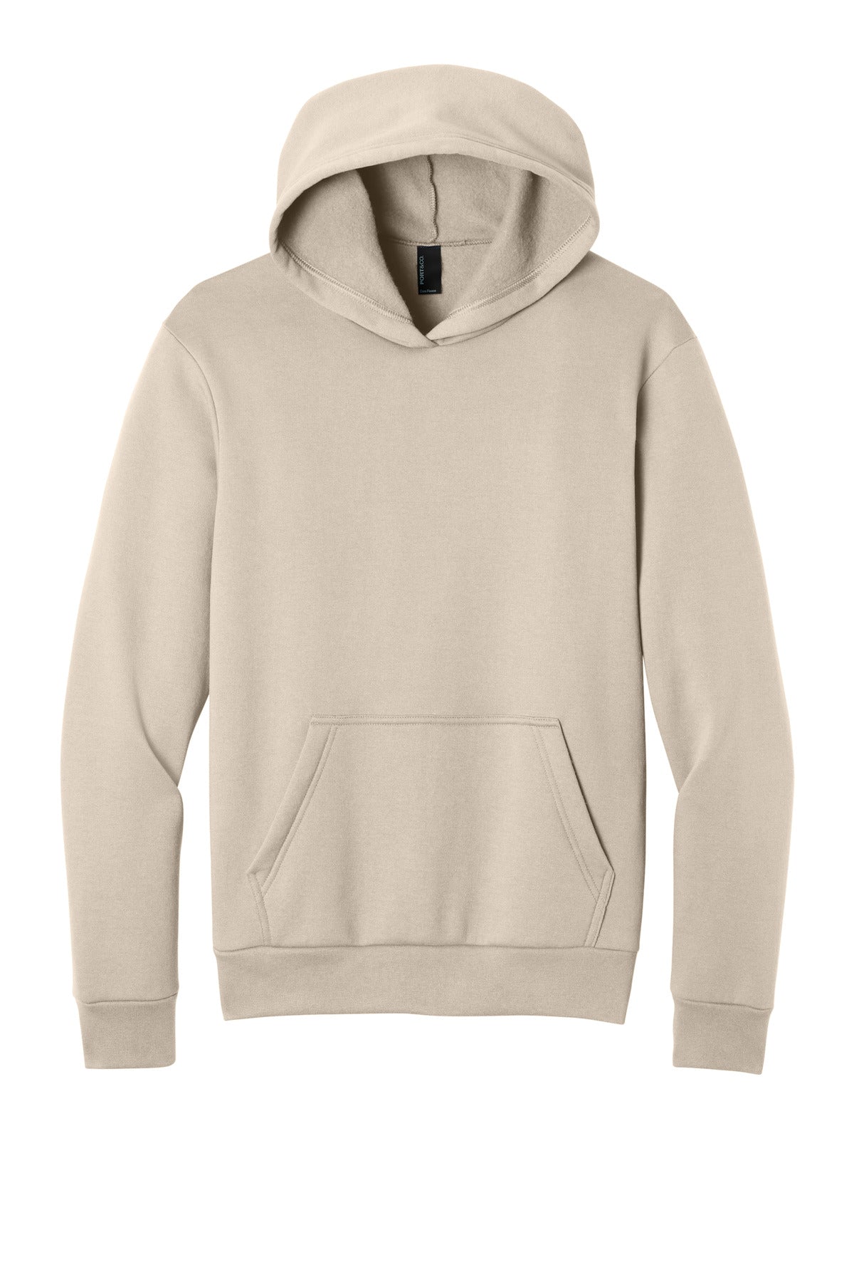 Front View of LightSand Port & Co Easy Fleece Pullover Hooded Sweatshirt PC68H plain