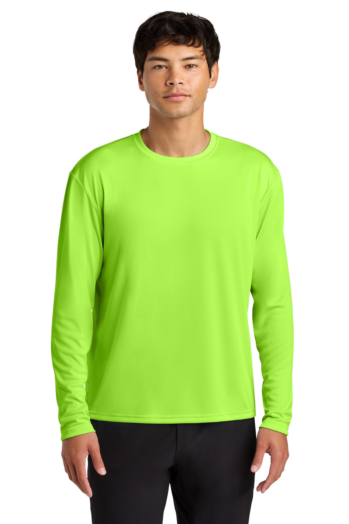 Front View of Lime A4 Cooling Performance Long Sleeve Tee A4N3165 plain