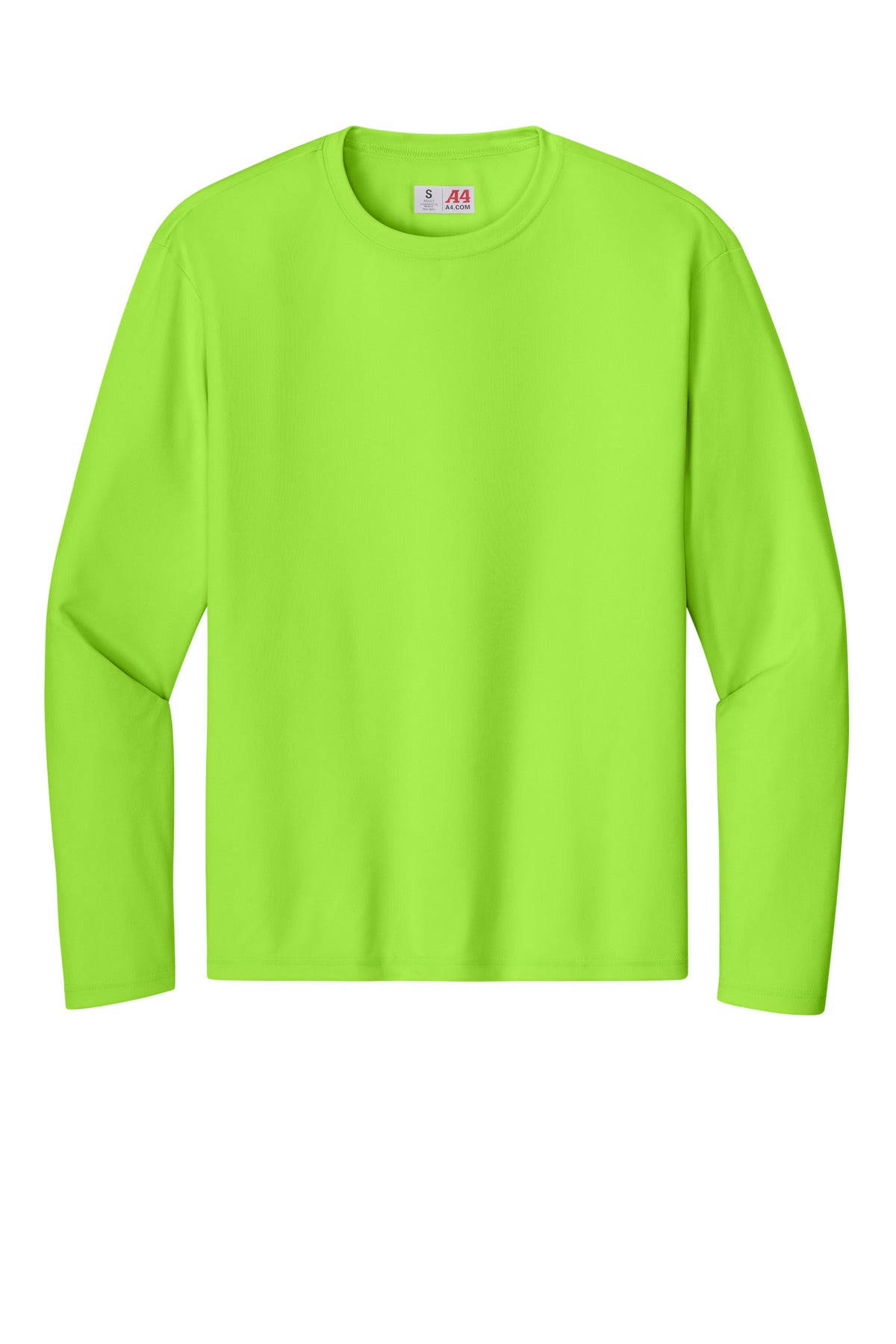 Front View of Lime A4 Cooling Performance Long Sleeve Tee A4N3165 plain