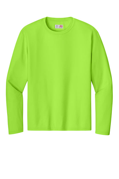 Front View of Lime A4 Cooling Performance Long Sleeve Tee A4N3165 plain